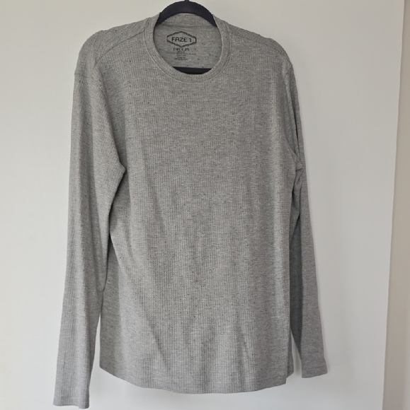 Gray Long Sleeve henley crewneck with waffle Texture - Picture 1 of 5